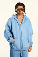Fleece-Lined Hooded Cardigan - Smalt