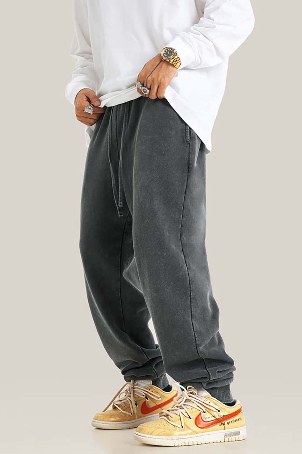 Streetwear Distressed Plus-Size Loose Joggers with Vintage Wash