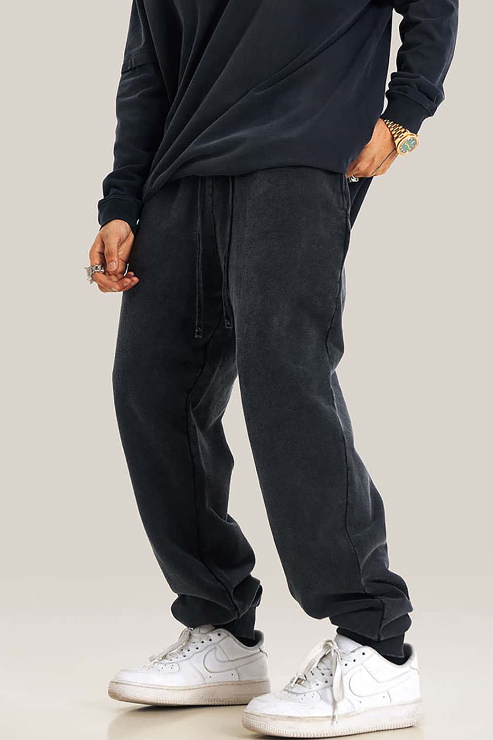 Streetwear Distressed Plus-Size Loose Joggers with Vintage Wash