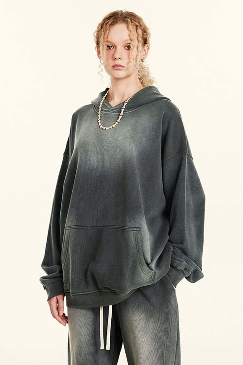 Heavyweight Washed Gradient Hoodie - Dark Gray