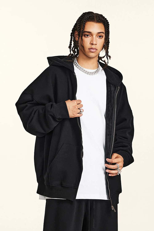 Heavyweight Fleece Full-Zip Hoodie - Black