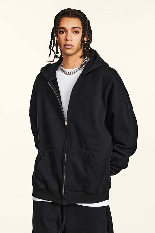 Heavyweight Fleece Full-Zip Hoodie - Black