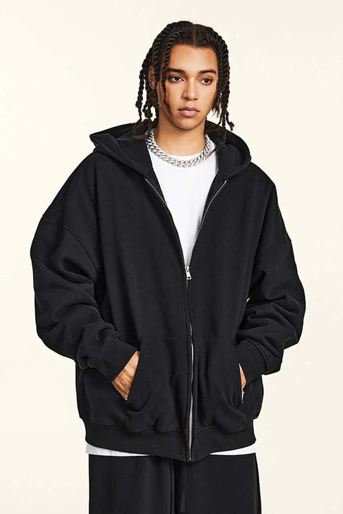 Heavyweight Fleece Full-Zip Hoodie - Black