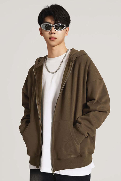 Heavyweight Fleece Full-Zip Hoodie - Brown