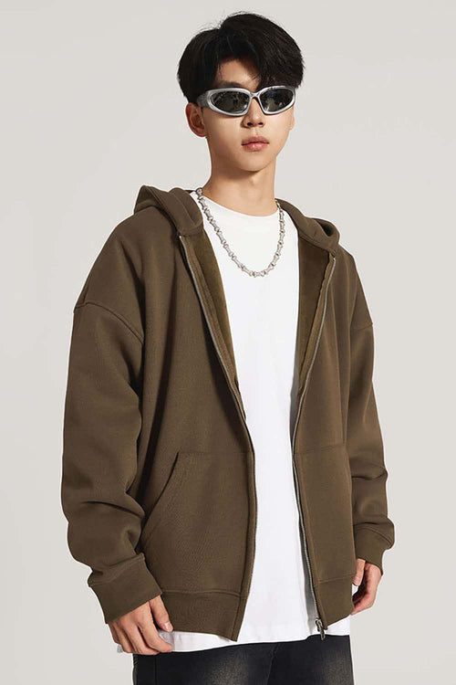 Heavyweight Fleece Full-Zip Hoodie - Brown