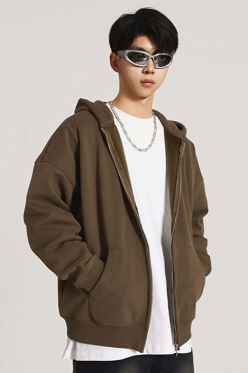 Heavyweight Fleece Full-Zip Hoodie - Brown