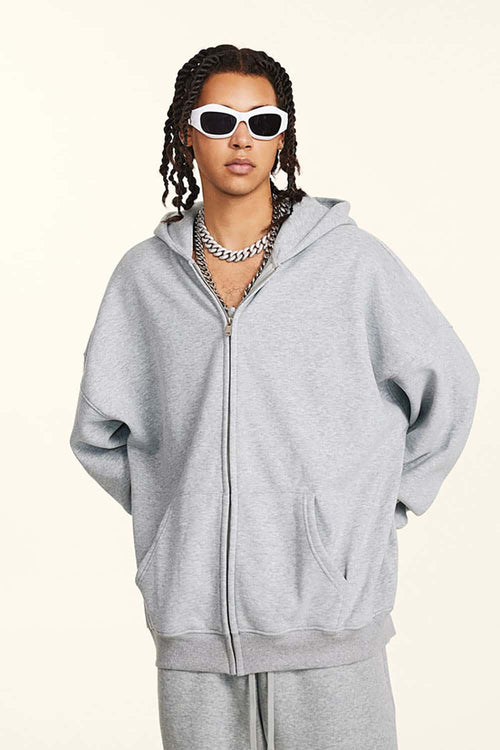 Heavyweight Fleece Full-Zip Hoodie - Flower Gray