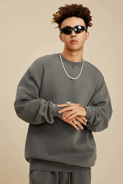 Washed Fleece Mock-Neck Sweatshirt - Coffee