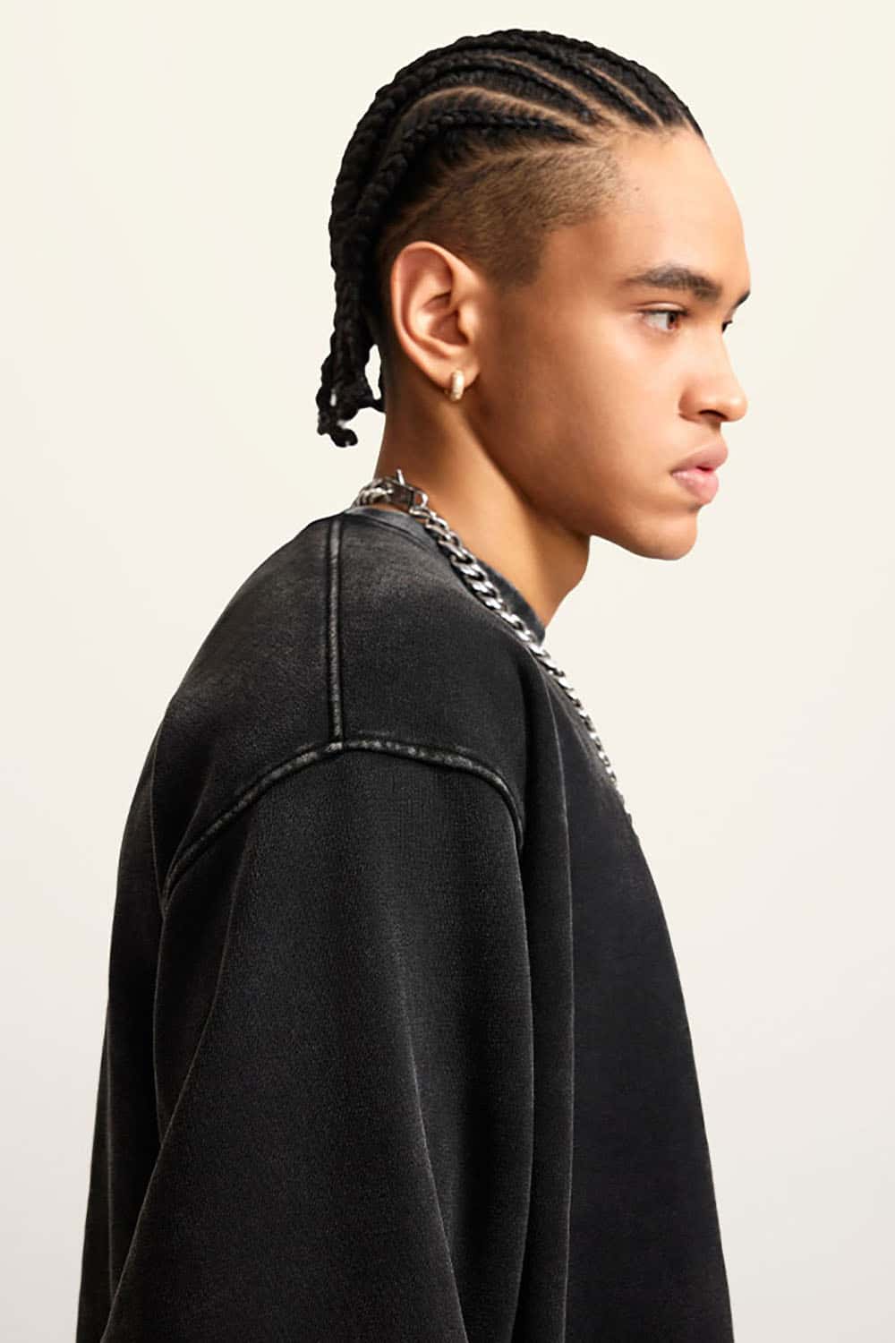 Washed Fleece-Lined Semi-High Neck Streetwear Sweatshirt