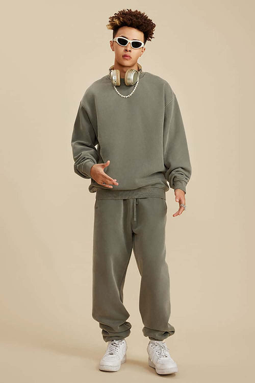 Washed Fleece Mock-Neck Sweatshirt - Grayish Green