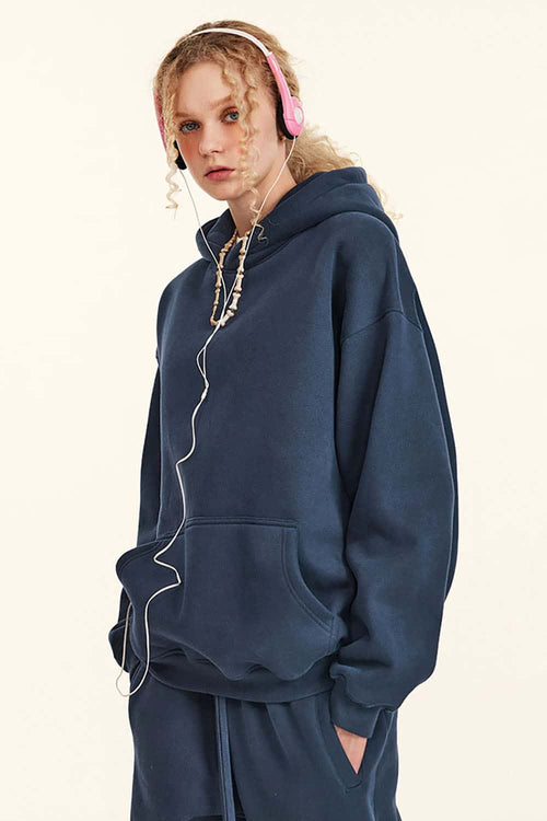 Vintage Relaxed Streetwear Hoodie - Midnight Blue