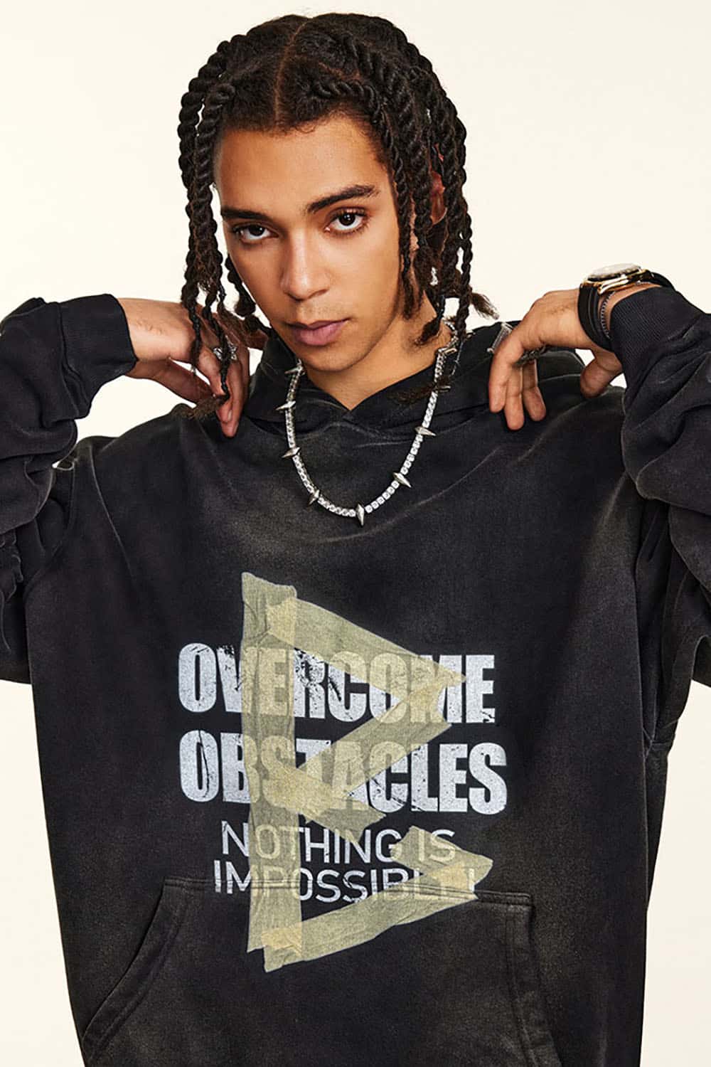 Oversized Washed Hoodie with Motivational Print
