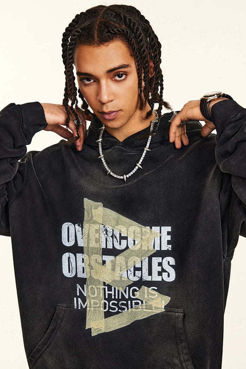 Relaxed Washed Graphic Hoodie - Black