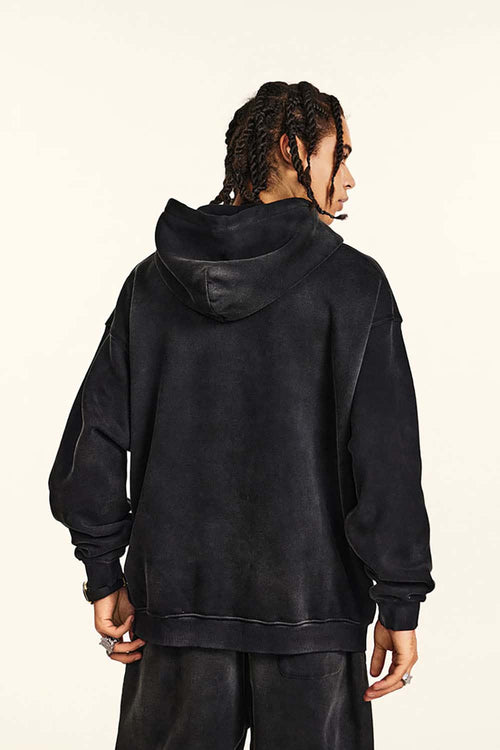 Relaxed Washed Graphic Hoodie - Black