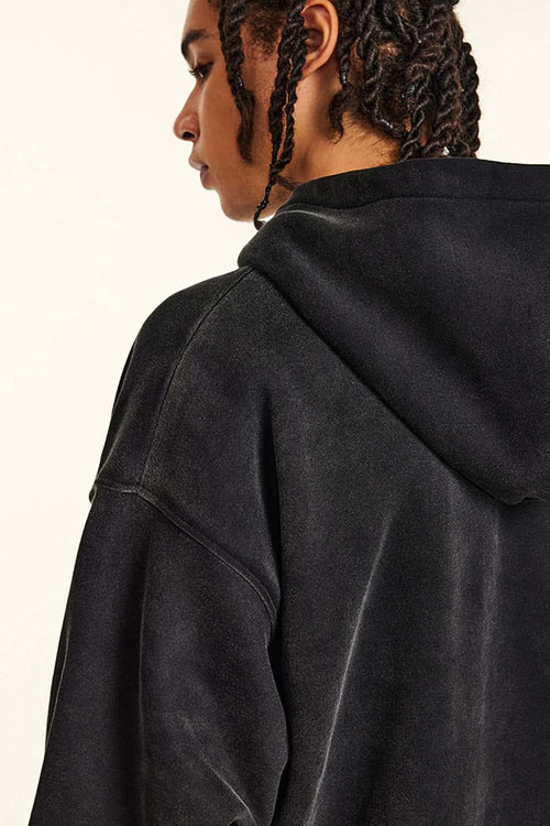 Relaxed Washed Graphic Hoodie - Black