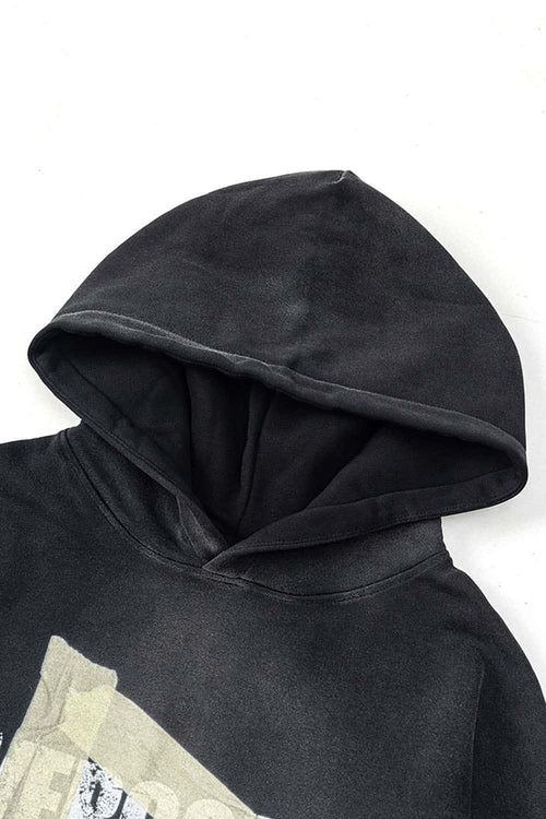 Relaxed Washed Graphic Hoodie - Black