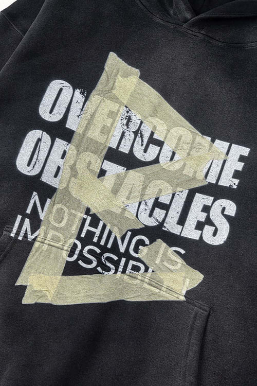Relaxed Washed Graphic Hoodie - Black