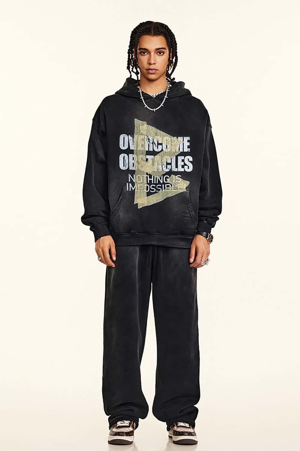 Oversized Washed Hoodie with Motivational Print