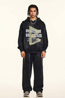 Relaxed Washed Graphic Hoodie - Black