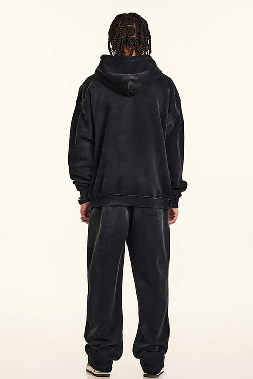 Relaxed Washed Graphic Hoodie - Black