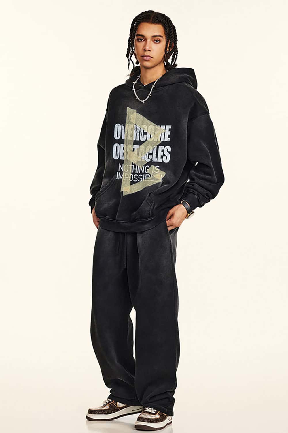 Oversized Washed Hoodie with Motivational Print
