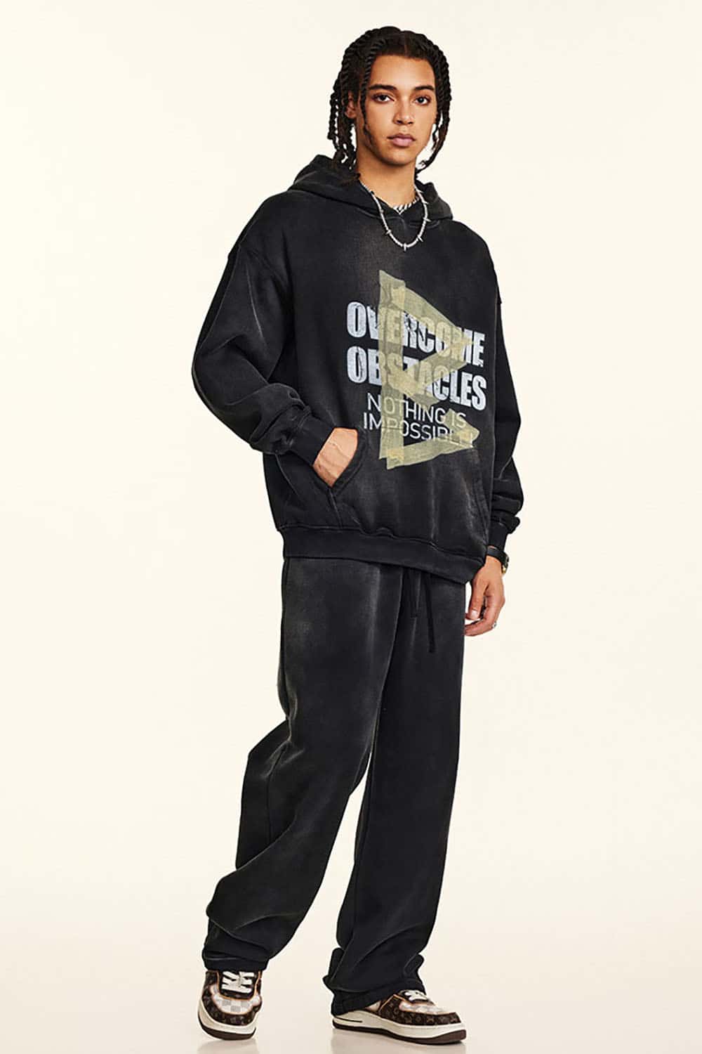 Oversized Washed Hoodie with Motivational Print