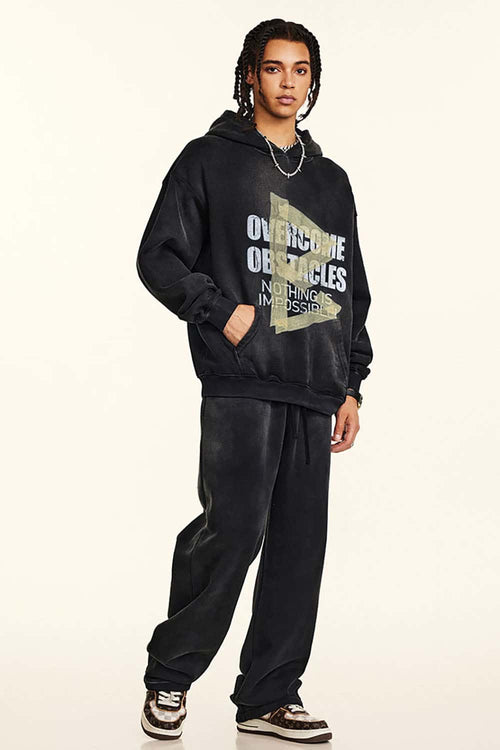 Relaxed Washed Graphic Hoodie - Black