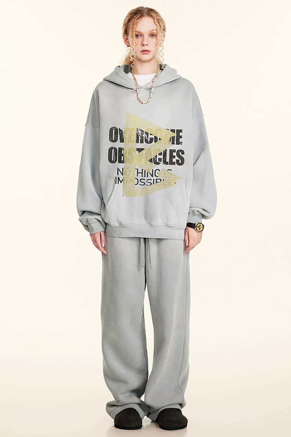 Oversized Washed Hoodie with Motivational Print