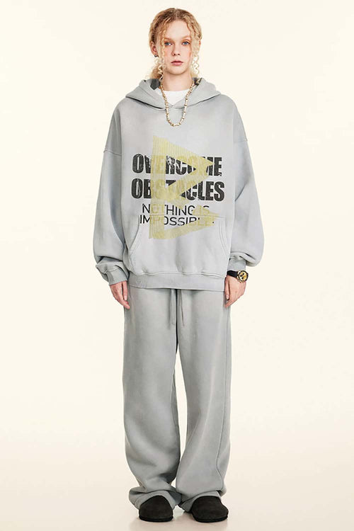 Relaxed Washed Graphic Hoodie - Light Gray