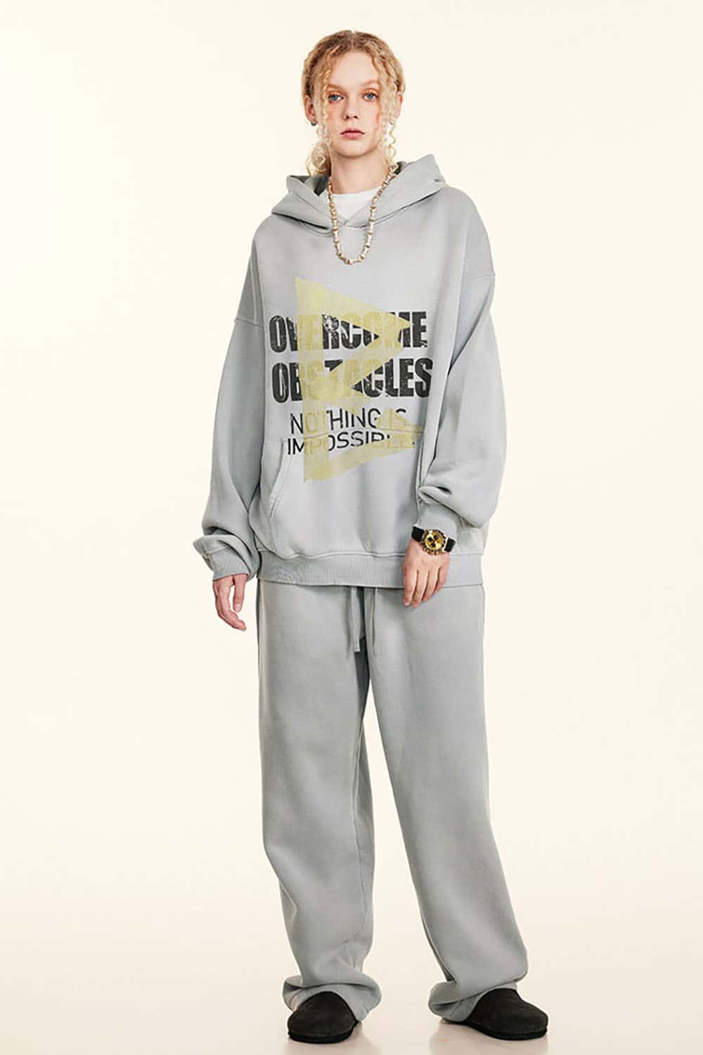Oversized Washed Hoodie with Motivational Print