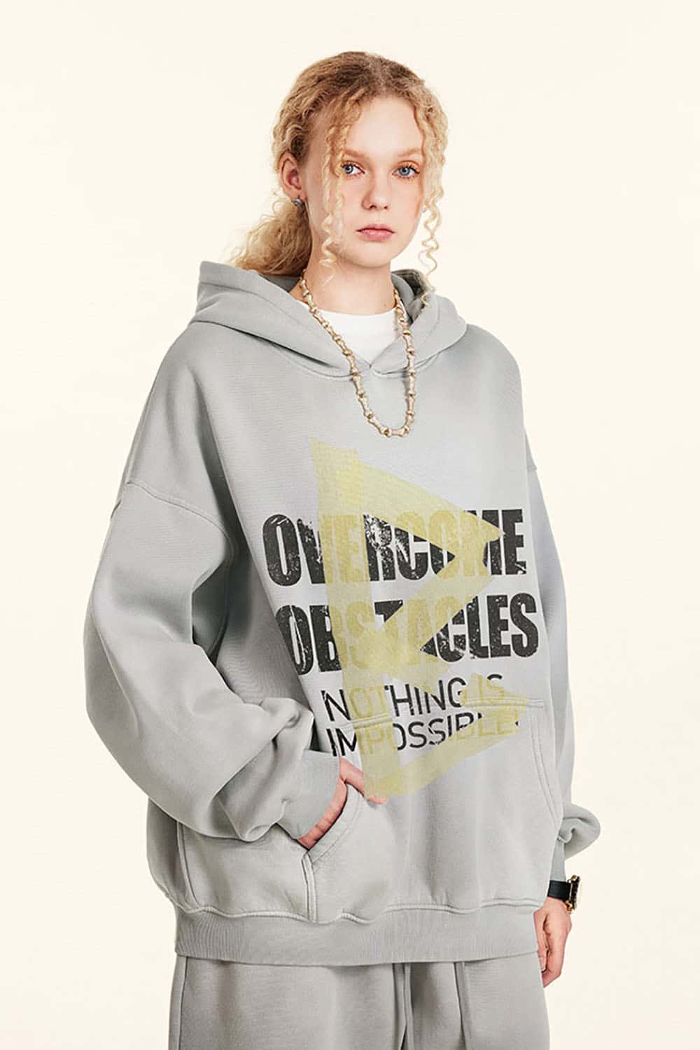 Oversized Washed Hoodie with Motivational Print