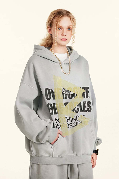 Relaxed Washed Graphic Hoodie - Light Gray