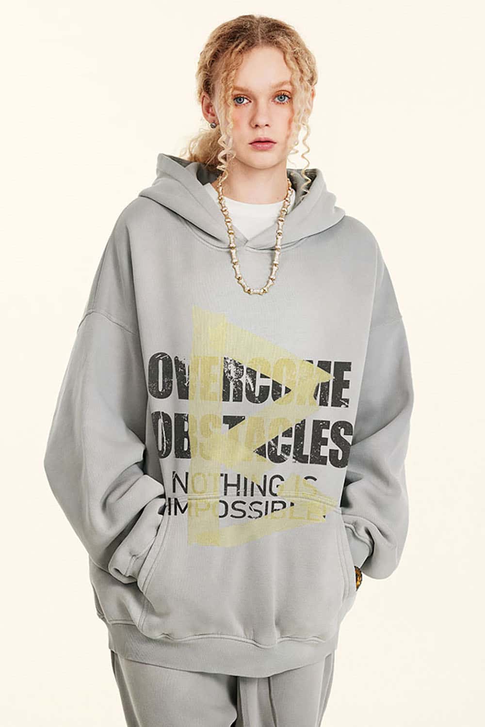 Oversized Washed Hoodie with Motivational Print