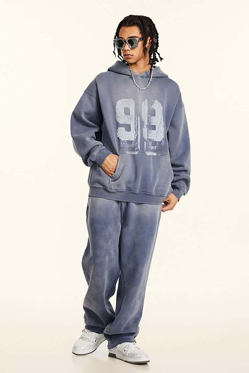 Graffiti Paint Graphic Fleece Hoodie - Blue
