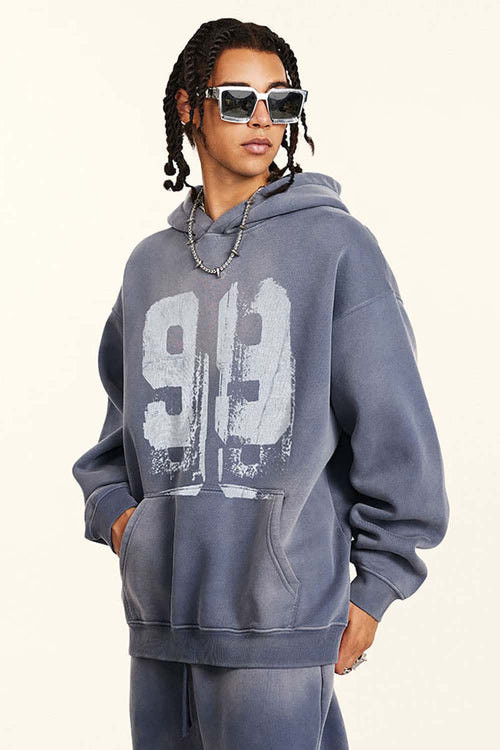 Graffiti Paint Graphic Fleece Hoodie - Blue