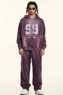 Graffiti Paint Graphic Fleece Hoodie - Plum Purple