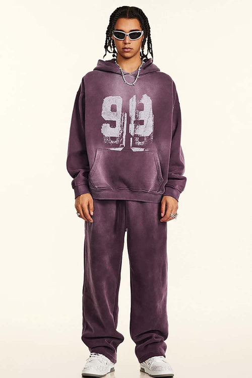 Graffiti Paint Graphic Fleece Hoodie - Plum Purple
