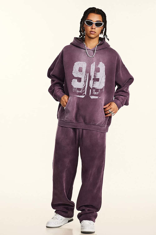 Graffiti Paint Graphic Fleece Hoodie - Plum Purple