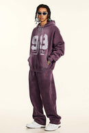 Graffiti Paint Graphic Fleece Hoodie - Plum Purple