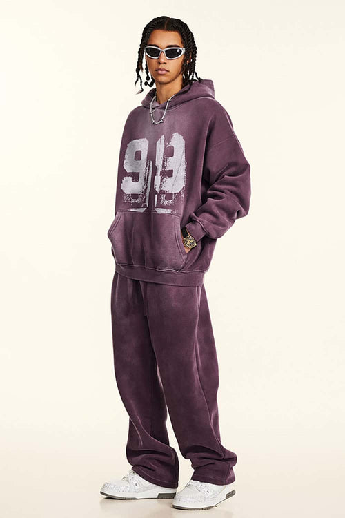 Graffiti Paint Graphic Fleece Hoodie - Plum Purple