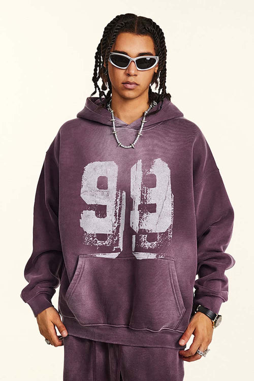 Graffiti Paint Graphic Fleece Hoodie - Plum Purple