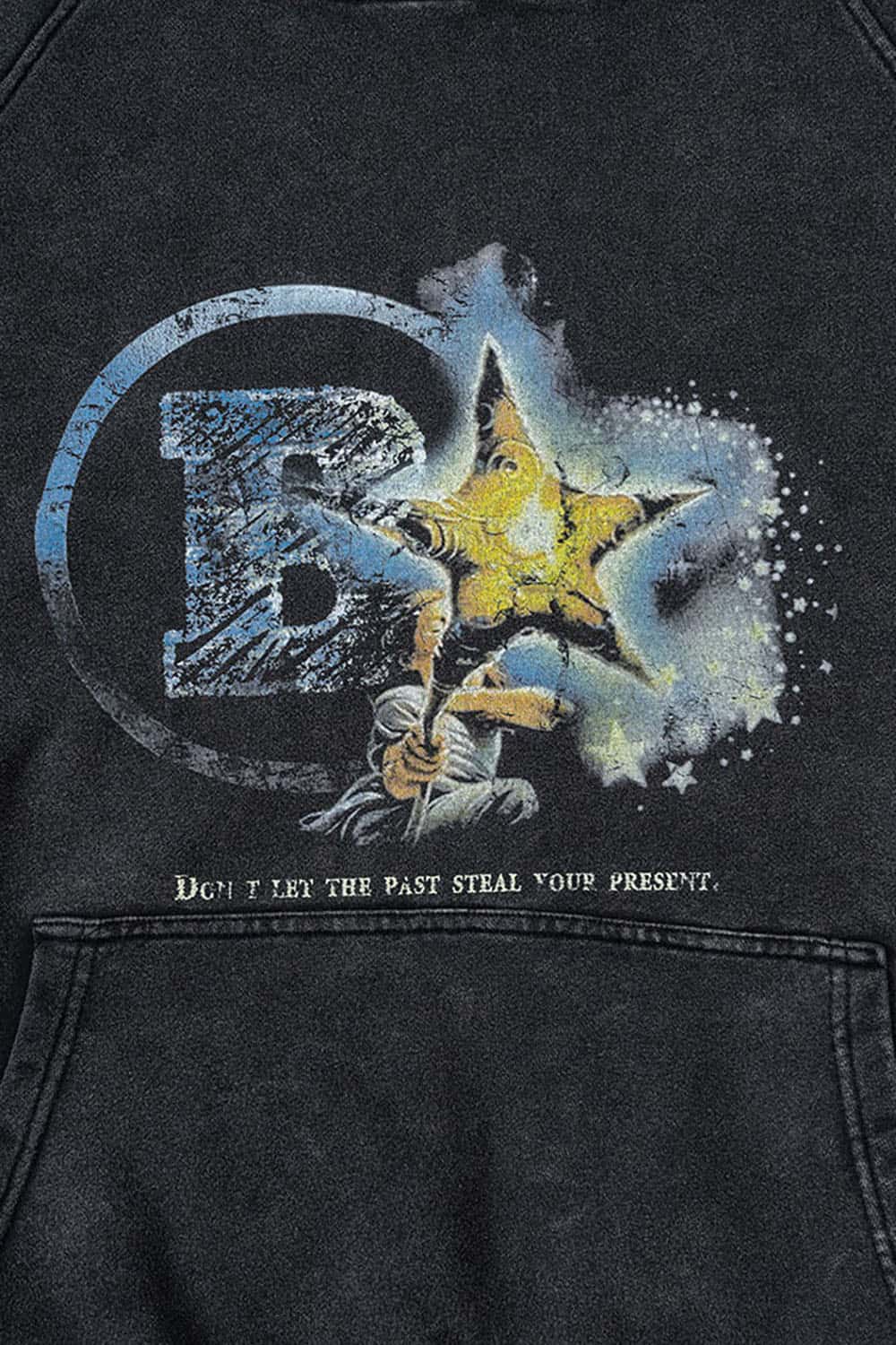Loose Heavyweight Washed Hoodie with Inspirational Graphic