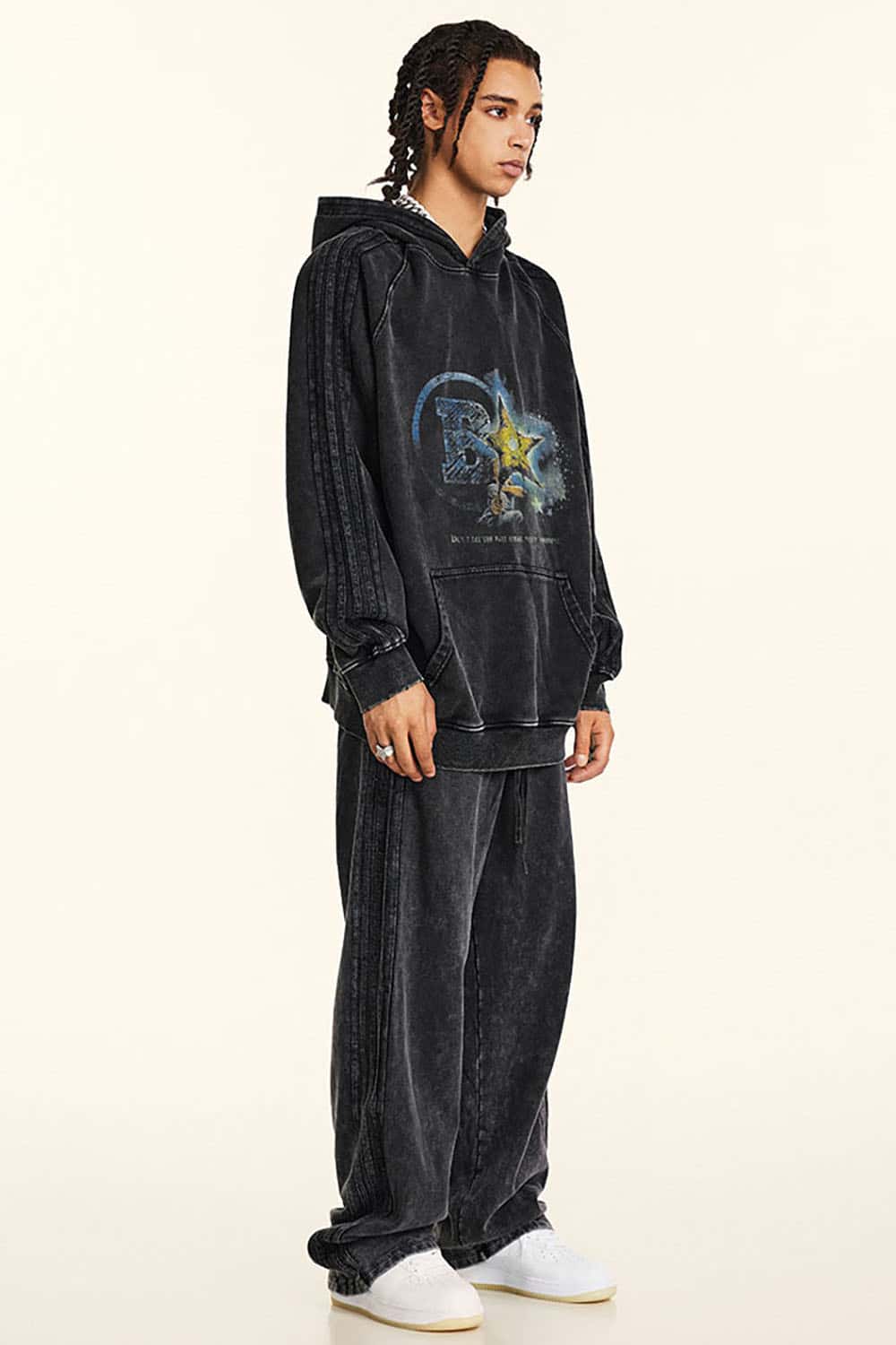 Loose Heavyweight Washed Hoodie with Inspirational Graphic