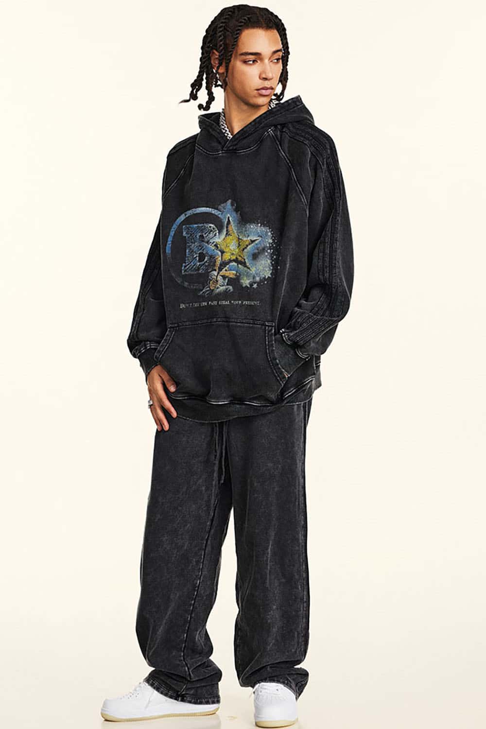 Loose Heavyweight Washed Hoodie with Inspirational Graphic