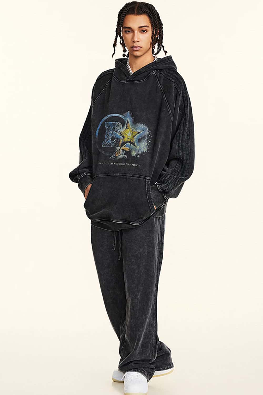 Loose Heavyweight Washed Hoodie with Inspirational Graphic