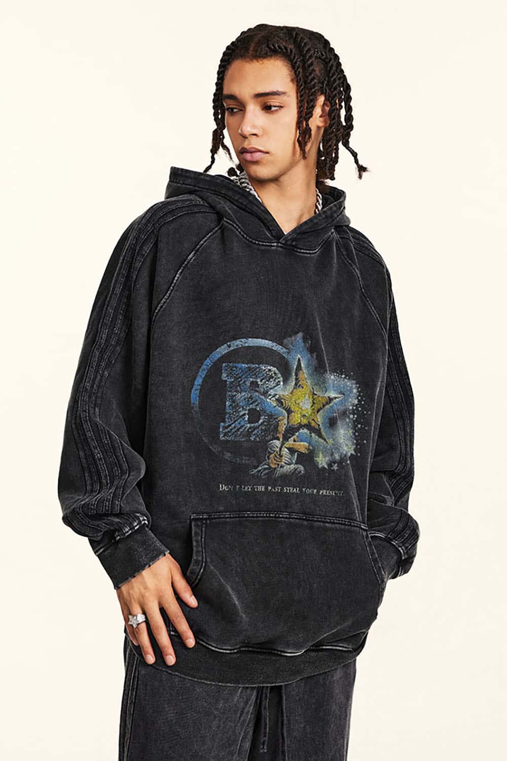 Loose Heavyweight Washed Hoodie with Inspirational Graphic