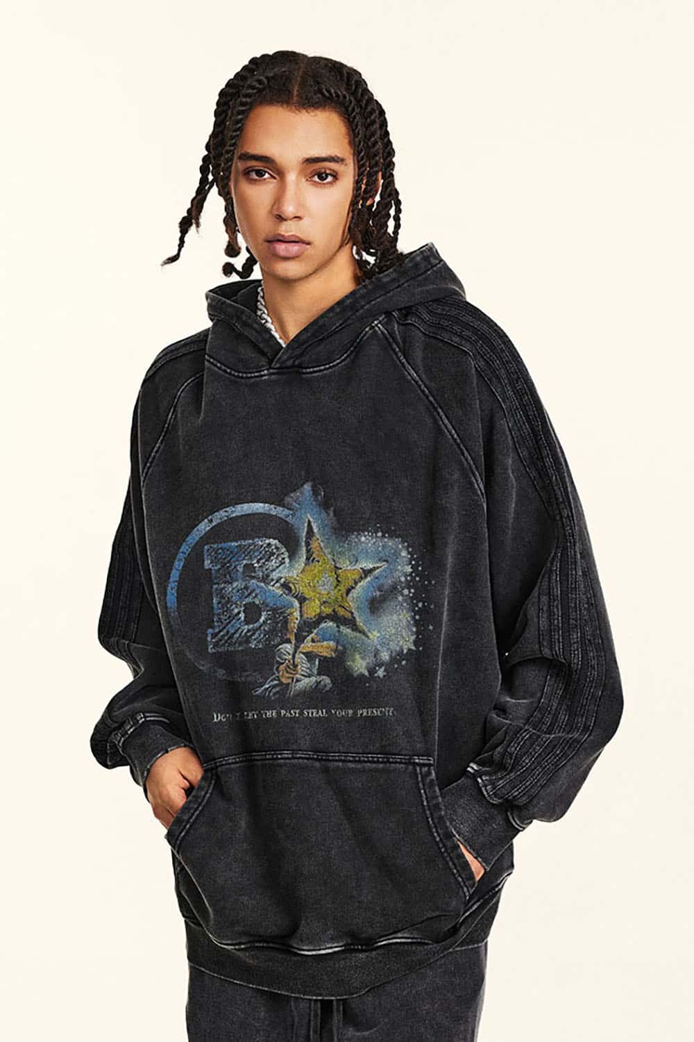 Loose Heavyweight Washed Hoodie with Inspirational Graphic