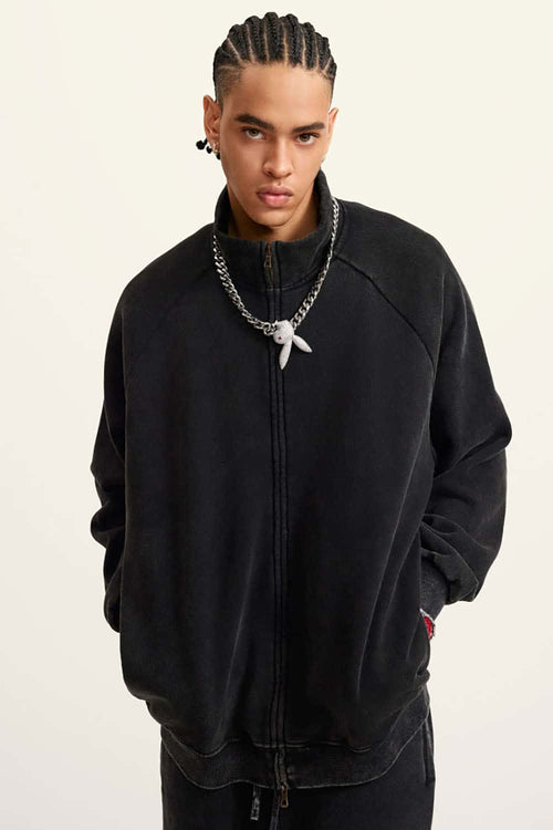 Heavyweight Vintage Washed Fleece Jacket - Black