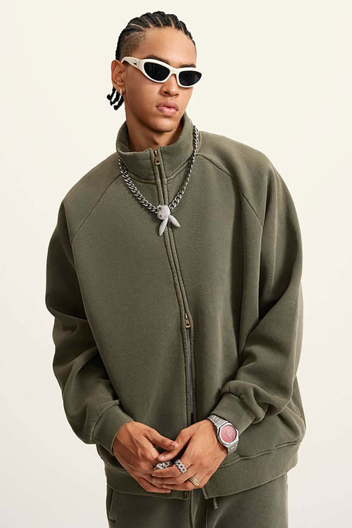 Heavyweight Vintage Washed Fleece Jacket - Coffee