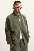 Heavyweight Vintage Washed Fleece Jacket - Coffee